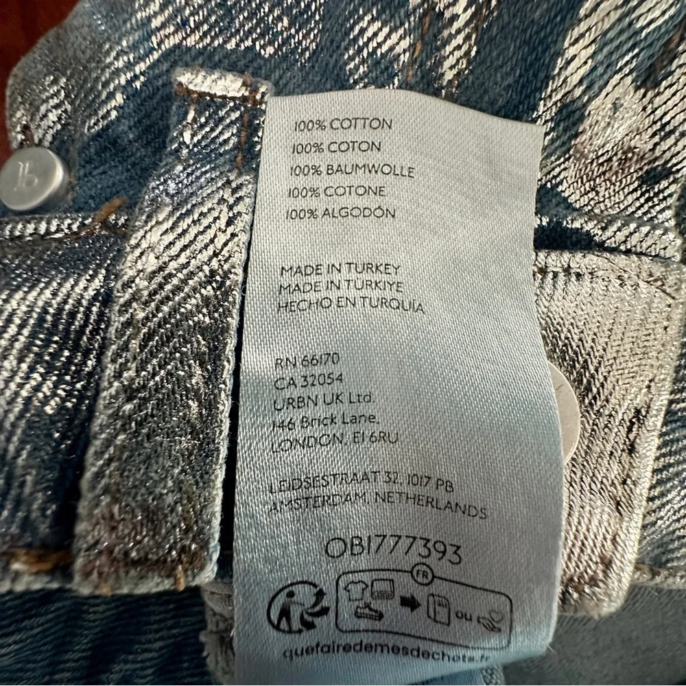Pilcro by Anthropologie Metallic Coated Denim Mini Skirt Silver Blue - 2